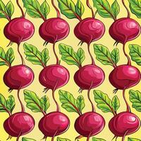 A pattern with red beets on a yellow background vector