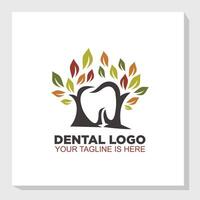 Dental logo design with tree and leaves vector