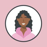 smile woman in circle frame with outline flat design. vector
