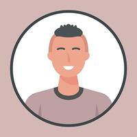 spiked haircut man in circle frame with outline flat design. vector
