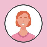 short haired girl in circle frame with outline flat design. vector