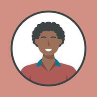 curly hair man in circle frame with outline flat design. vector