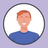 short hair man in circle frame with outline flat design. vector