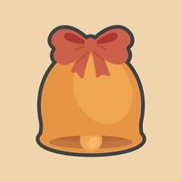 orange ring bell with ribbon in outline flat desing. vector