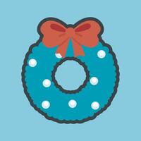circle wreath and red ribbon with outline flat design vector