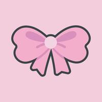 cute pink ribbon with outline flat design. vector