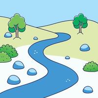 Illustration of a River in Nature with Trees and Rocks vector