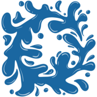 Stylish blue splash design It consists of a curved, splash-like shape and several tiny dots, all in a bright shade of blue. png