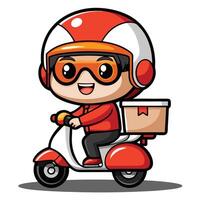 cartoon delivery boy riding a scooter with a box vector