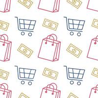 shopping cart and seamless pattern white background vector