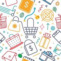 shopping seamless pattern colorful icons white background vector