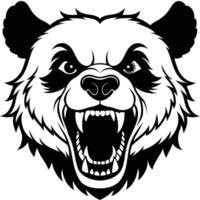 a black and white panda bear head with open mouth vector
