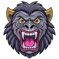 an angry gorilla head with fangs and open mouth vector