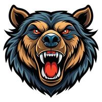 a bear head with its mouth open its teeth showing vector