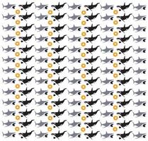 shark, orca with fruit as a pattern background vector