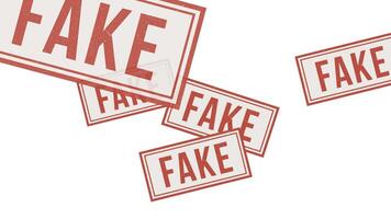 Fake stamp animation with stamping impact, red ink and grunge texture on a neutral background. Perfect for motion graphics, editing and footage needing a fraud or counterfeit effect video