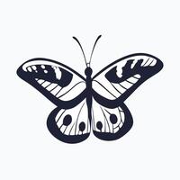 A striking silhouette of a butterfly in black and white against a plain background. vector