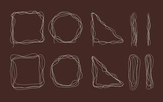 Geometric shapes Hand drawn curvy lines. Isolated wavy white line figure graphic elements. Place for text. scribble Circle, square, triangle, wave line for creativity imprint. vector