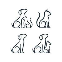set of dog and cat line logo vector