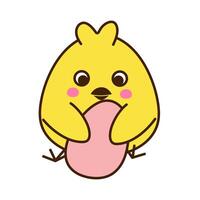 Cute little chicken with egg cartoon character isolated on white background. art illustration in flat style. A separate element for your design. vector