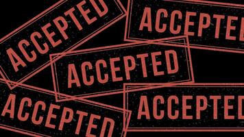 Animation of a rubber stamp pressing ACCEPTED onto a neutral background. Perfect for approval, authentication, confirmation, motion graphics overlays in business, finance, official document. video