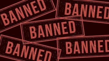 Banned stamp animation on a neutral background, symbolizing censorship, prohibited content, restrictions, regulations. for digital media, warning graphics, compliance visuals, regulatory enforcement video