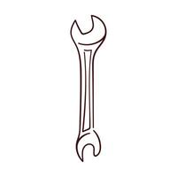 Wrench tool icon in line art style. Hand drawn design for hardware store isolated on a white background. vector