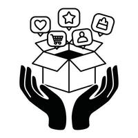 Hands Holding an Open Box Filled with E-commerce Icons vector