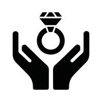 Diamond ring protected by hands, symbolizing safekeeping. vector