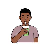 A man drinking a smoothie with a straw vector