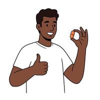 A man holding a pill and giving a thumbs up vector