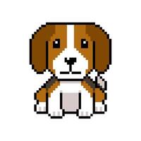 Pixel art a cute beagle dog in retro style for design. vector