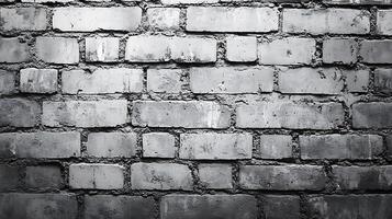 Monochrome brick wall texture showcasing rough surface irregular patterns and varying light intensities for a vintage or industrial vibe photo