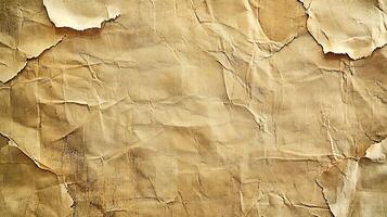 Crumpled Kraft Paper Texture A backdrop featuring torn and weathered brown kraft paper with an appealing worn and aged texture photo