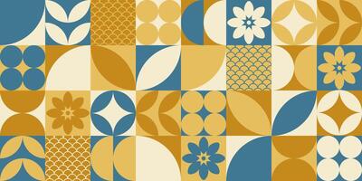 Seamless tile pattern with abstract shapes, geometric plants and petals and waves. Decorative graphic background and wallpaper, illustration. vector