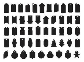 Black price tag silhouette set, set of various label such as circle, rectangle, heart, oval and custom shapes. vector