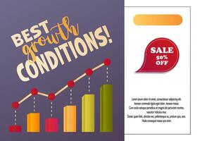 flyer featuring a growth chart, promoting the best development conditions and a 50 discount. vector