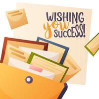 greeting card featuring folders, documents, and motivational text wishing success. vector