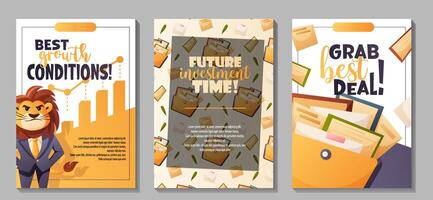 set of business flyers with motivational text vector