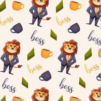 Seamless pattern with lion in suit and coffee vector