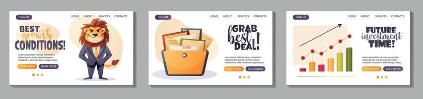 set of web designs with business illustrations vector