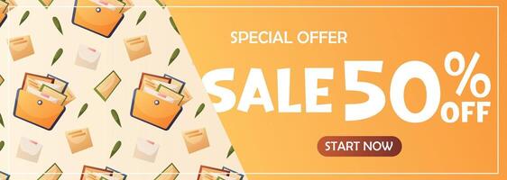 Banner with seamless pattern of folders and letters vector