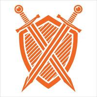 Two swords crossed in the middle of a shield vector
