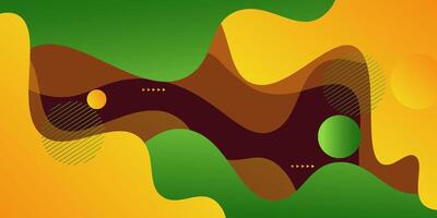Colorful geometric wave 3D background. Green color elements with orange fluid gradient pattern. Dynamic shape composition. eps10 vector