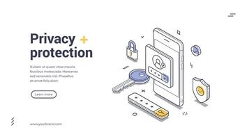 Digital security features with a smartphone, key, depicting user authentication vector