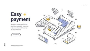 Easy payment modern isometric line art web banner template vector