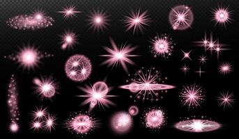 a collection of pink sparkles on a black background vector