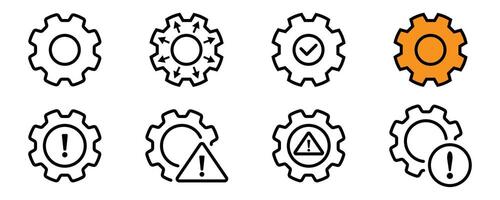 Gear Icons Depicting Different System States. Gear Icons Set. vector