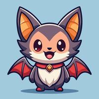 a cartoon bat character with big eyes and a red cape vector