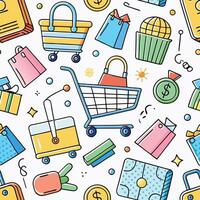shopping pattern with colorful icons white background vector